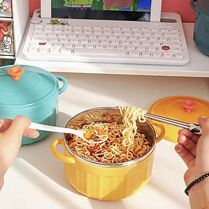 Bát úp mì - Bát ăn mì tôm inox 2 lớp cách nhiệt hình chiếc nồi có nắp đậy