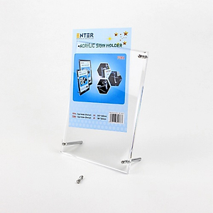 Kệ mica 1 mặt Enter F08A 15x21cm đế inox A5 đứng mica 5mm, Khung ảnh để bàn chân inox, Khung bằng khen