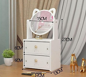 Kệ Mỹ Phẩm Gương Tai Mèo 2 Tầng Để Bàn