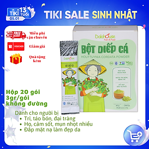 Bột Diếp Cá hữu cơ nguyên chất sấy lạnh Dalahouse - Hộp 20 gói nhỏ 3gr định lượng sẵn cho 1 lần sử dụng - Mát Gan, ngừa mụn, ngừa trĩ và táo bón. Hỗ trợ bảo vệ Phổi