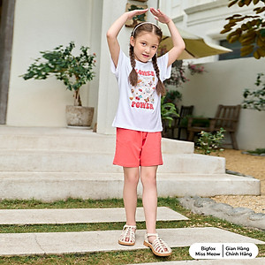 Đồ bộ cộc tay bé gái Bigfox Miss Meow size đại mùa hè vải cotton kiểu Hàn Quốc in Flower Power cỡ 3-11 tuổi 25kg 30kg
