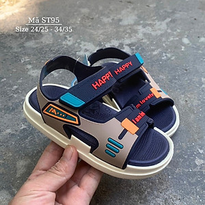 Sandal bé trai Happy nhựa dẻo êm bền quai hậu hở mũi xanh đen thời trang trẻ em 3 - 8 tuổi phong cách Hàn Quốc ST95
