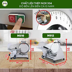 Máy thái, cắt thịt đông lạnh, thái rau củ bán tự động MS12, hàng chính hãng SGE Thailand. Phù hợp dùng cho nhà hàng, hộ kinh doanh thực phẩm, siêu thị, nhà hàng.