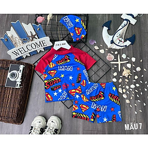 Bộ đồ bơi cho bé trai hình Siêu nhân Superman Người dơi từ 12-40kg hàng thiết kế cao cấp (kèm nón bơi)