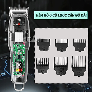 Tông đơ cắt tóc chuyên nghiệp Kemei KM-NG108 màn hình LCD hiển thị phiên bản thấy mạch công suất mạnh dùng sạc USB pin trâu sạc nhanh, kèm 6 cữ lược căn độ dài và phụ kiện đầy đủ - Hàng chính hãng