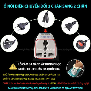Ổ Nối Điện Chuyển Đổi Đầu Phích Cắm 3 Chấu Sang 2 Chân Dẹt Công Suất Tải 500W Điện Áp 220V Phổ Biến