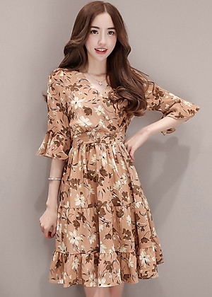 Đầm Hoa Cổ V Tay Ngắn Dễ Thương DN069 MayHomes