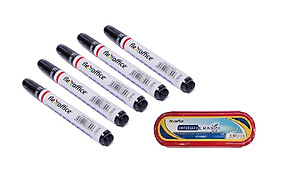 Combo 05 Cây Bút Lông Bảng FO-WB015 Và 01 Cái Lau Bảng FO-WBE01 (Màu Đen)