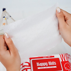 Thùng 10 gói khăn ướt trẻ em Happy Kids Đỏ gói 80 tờ không mùi siêu tiết kiệm cho bé