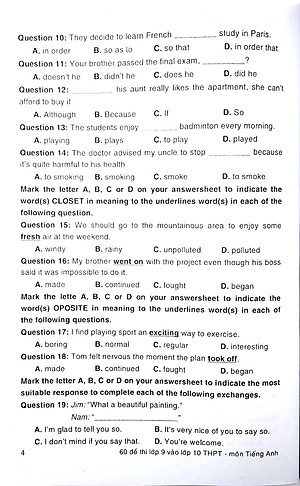 60 Đề Thi Lớp 9 Vào Lớp 10 Thpt Môn Tiếng Anh Không Chuyên (Phiên Bản Mới Nhất)