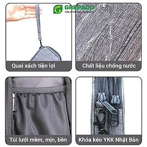 Túi Đựng Phụ Kiện Công Nghệ Grepaco, Pin Sạc Dự Phòng, Điện Thoại, Cáp Sạc USB, Tai Nghe Vải Bố Canvas, Nhiều Ngăn, Có Quai Cầm, Chống Nước, Khóa Kéo YKK Dành Cho Nam Nữ Đi Học, Làm, Du Lịch - Hàng Chính Hãng