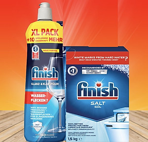 Combo Muối rửa bát finish 1.5kg + Nước làm bóng finish 800ml dùng cho Máy rửa bát chén