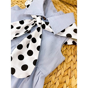 Đầm Sơ Mi Bé Gái Phối Khăn Chấm Bi Màu Ngẫu Nhiên SoraChan - M058