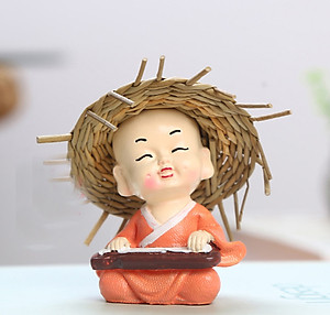 Bộ 08 tượng nón rơm (Tứ Không và Cầm Kỳ Thi Họa) kèm chân đế ngang 8 ô