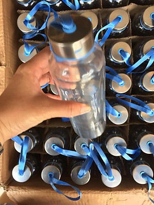 Bộ 5 BÌNH THUỶ TINH DETOX dây xách nắp bạc 500ml 