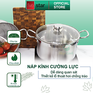 Bộ Nồi Xửng Hấp Từ Nắp Kính Fivestar Tặng 5 Muỗng - Bạc