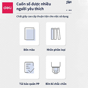 Sổ Tay Ghi Chép 60 Trang Gáy Lò Xo A5 Deli - Xanh Dương/Hồng/Vàng/Xanh Lá - QHA560