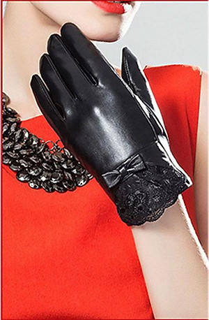 Bao tay nữ YAOYAO BHY5122 Găng tay nữ da cừu phối ren, nữ tính, găng tay cảm ứng. Hàng chính hãng