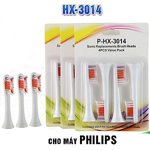 Cho máy Philips Sonicare, Bộ 4 đầu đánh răng điện HX-3014, dòng máy HX3, HX6, HX7, HX8, HX9, R, FlexCare +, FlexCare, HealthyWhite, HydroClean, EasyClean, DiamondClean-Loại bỏ cao răng, cho răng sáng bóng