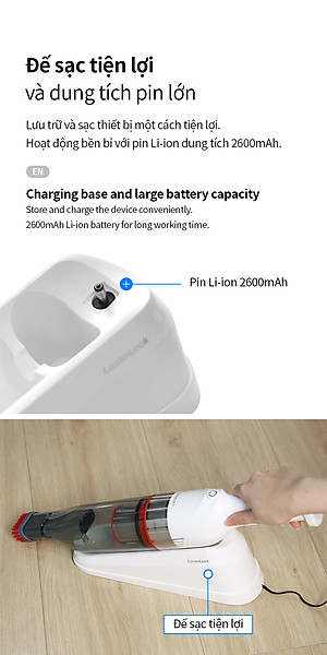 Máy hút bụi cầm tay mini Locknlock ENV136WHT Mini vacuum cleaner - 14V, 500mA, 75W - Dung tích 0.5L- Hàng chính hãng