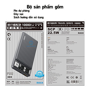 Pin dự phòng PD 20W Rockspace P91 sạc nhanh 10000mAh Hàng chính hãng bảo hành 12 tháng
