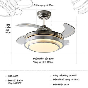 Quạt trần giấu cánh cao cấp - Có điều khiển từ xa - Động cơ DC - Hàng chính Hãng