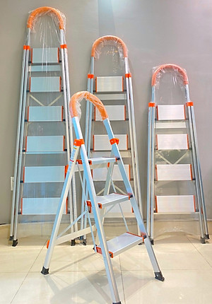 Thang nhôm 3 - 4 - 5 - 6 bậc xếp gọn - chữ A -  bản to - tay vịn -  cao cấp chính hãng -  thang gia đình đa năng gấp gọn