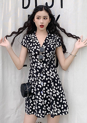 Đầm Sơ Mi Hoa Cúc Xuân Hè Kèm Thắt Lưng Xinh DN078 MayHomes, Thời Trang Nữ Mới, Đầm Ngắn Dễ Thương, Phong Cách Retro