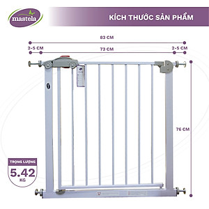 Thanh chắn cửa, chắn cầu thang chính hãng Mastela D04 bảo vệ an toàn cho bé, Không cần khoan tường, có thể thanh mở rộng
