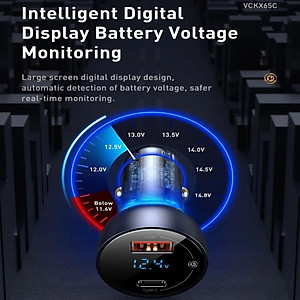 Tẩu sạc nhanh đa năng Baseus CCKX-C0A tích hợp Type-C và USB công suất 65W - Hàng Nhập Khẩu