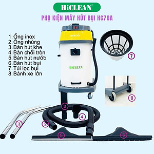 Máy hút bụi công nghiệp HiClean HC70A (thùng nhựa chống va đập, 70L) - Hàng chính hãng