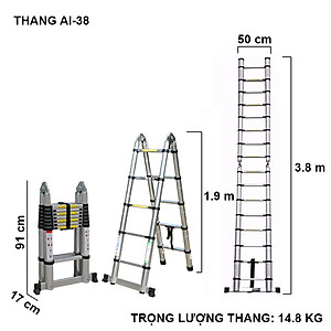 Thang Nhôm Rút Đa Năng 3m8 NKT-AI38E - Hàng Chính Hãng NIKITA - Công Nghệ Tiên Tiến Nhật Bản - Tiêu Chuẩn Châu Âu