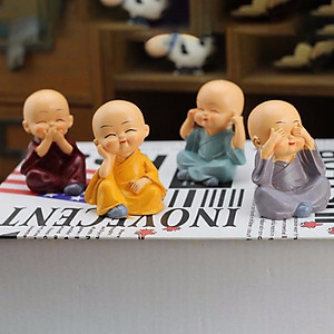 Bộ 4 Tượng Chú Tiểu Tứ Không (6cm) Trang Trí Xe Hơi, Phòng Làm Việc, Trưng Bày