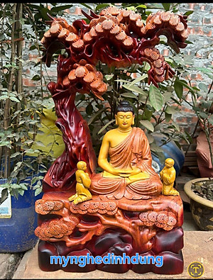 TƯỢNG PHẬT THÍCH CA NGỒI GỐC CÂY TÙNG BẰNG GỖ HƯƠNG ĐÁ TÔ LÀM MẦU GIẢ CỔ KT 50×31×15CM