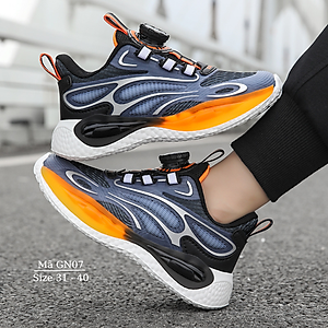 Giày thể thao bé trai 6 - 15 tuổi núm vặn cót thông minh khóa xoáy tự động êm nhẹ cao cấp cho bé đi học, chạy bộ chơi bóng rổ GN07