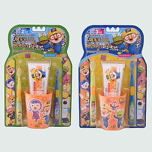Bộ 4 bàn chải đánh răng + kem đánh răng + cốc Pororo Hàn Quốc