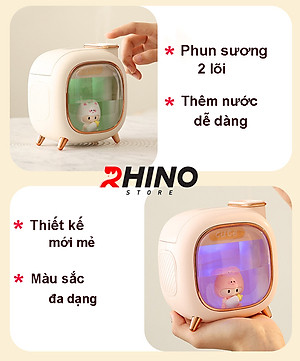 Máy phun sương, xông tinh dầu Rhino H809 500ml tạo ẩm, 2 đầu phun kèm đèn ngủ - Hàng chính hãng
