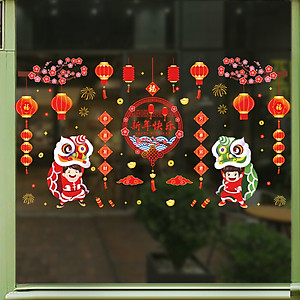 Decal dán tường decal trang trí tết Mẫu Con Lân  AMJ931