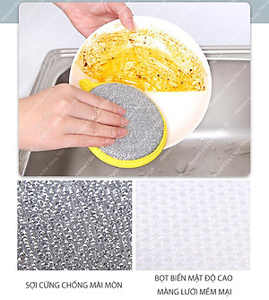 Miếng Bọt Biển Rửa Chén 2 Mặt Vải Lưới Tạo Bọt Rửa Bát Cọ Nồi Đa Năng Tiện Lợi