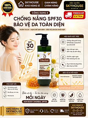 Kem dưỡng trắng da thiên nhiên độc quyền WHITENING BODY CREAM DHERBAL chai 250ml kem chống nắng toàn thân chính hãng