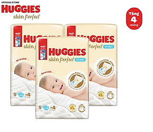 Combo 3 gói Tã/bỉm dán sơ sinh Huggies Skin Perfect S 54+4 miếng với 2 vùng thấm giảm kích ứng da