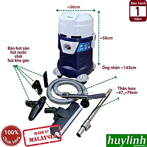 Máy hút bụi công nghiệp Tiross TS9301 - Dung tích 32 lít - Sản xuất tại Malaysia - 3 Chức năng Hút khô - ướt - thổi bụi - Hàng chính hãng