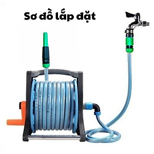 Bộ Vòi Phun Nước Tưới Cây, Rửa Xe VA223 gồm: Vòi Phun Tưới Tăng Áp + Khung Lô Cuốn Ống Dây + Phụ Kiện Khớp nối+ 20-25m Dây Dẫn Nước kết cấu 3 lớp chống xoắn, vòi phun đa năng chất lượng cao/ Hồng Thanh Garden