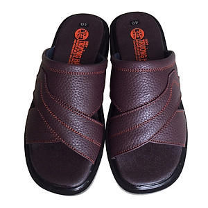 Dép quai ngang nam nâu da bò cao cấp TH_QN044