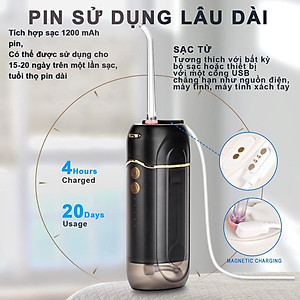 Máy Tăm Nước Du Lịch Cao Cấp WaterPush CY-1904 Black-Siêu nhỏ gọn-1 đổi 1 Online trong 12 tháng