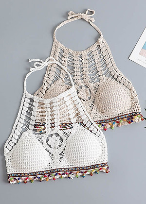 Áo bikini len móc đi biển cực xinh, sợi len cotton dai khỏe, thoáng mát, hàng đẹp, mẫu mới nhất, đồ bơi len nữ xinh xắn | BL003