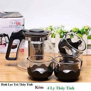 Bình Lọc Trà Thủy Tinh Tặng Kèm 4 Ly Sang Trọng - CÓ LỖi LỌC TRÀ INOX - BÌNH PHA TRÀ CHẾ CAFE TIỆN LỢI 2in1 Đẳng Cấp 