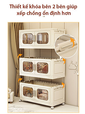 (Ngang 80cm) Tủ Nhựa Gấp Gọn 3/4/5 Tầng Cao Cấp 2 Cánh Cửa Mở-Hộp Đựng Đồ Đa Năng Bằng Nhựa PP, Tháo Lắp Dễ Dàng
