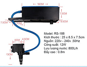 Máy lọc nước bể cá cảnh Electrical RS188 ( 12W, 800L/H) - Máy lọc chìm 