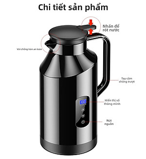Bình Đun Nước Xe Hơi Chuyên Dùng Mẫu Mới 2026 Dung Tích 1200ML SUS304 12V/24V 200W Tự Ngắt Khi Sôi Dùng Cho Xe Tải Xe Khách Đường Dài